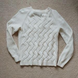 Lands’ End White Drifter Knit Crew Neck Sweater